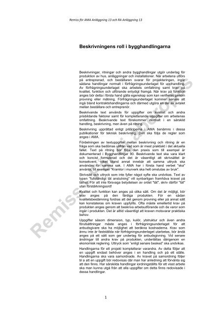 RA Tillämpning, beskrivningens roll och BSAB - Svensk Byggtjänst
