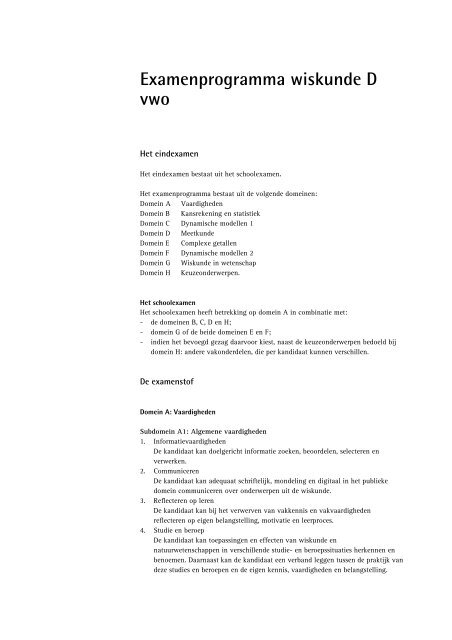 Examenprogramma wiskunde D vwo