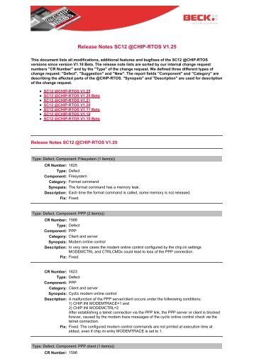 Release Notes SC12 @CHIP-RTOS V1.25 - Beck IPC Gmbh