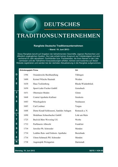 Rangliste Deutsche Traditionsunternehmen