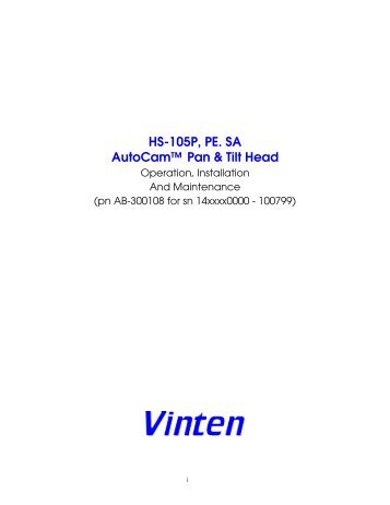 HS-105P, PE. SA AutoCam™ Pan & Tilt Head - Vinten Radamec