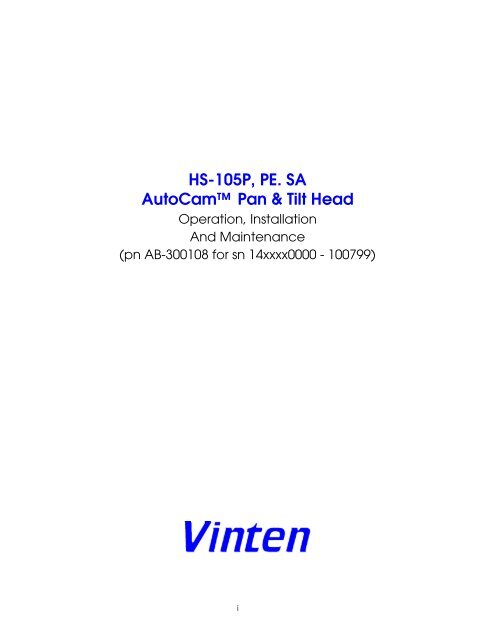 HS-105P, PE. SA AutoCam™ Pan & Tilt Head - Vinten Radamec