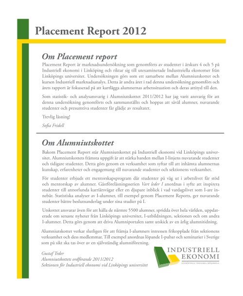 Placement Report 2012 - Industriell ekonomi, Linköping