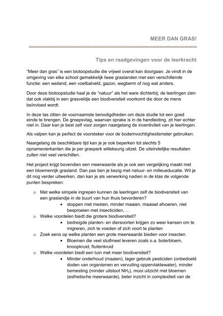 Tips en raadgevingen voor de leerkracht