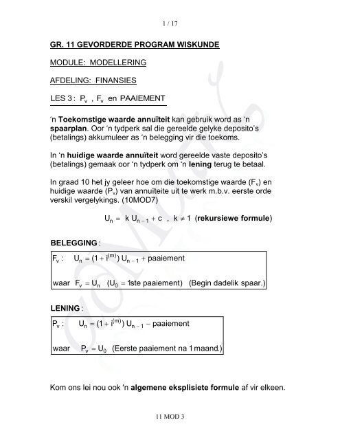 n Toekomstige waarde a - AdMaths