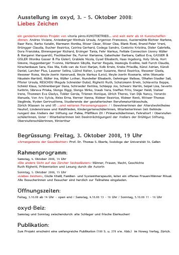 Ausstellung im oxyd, 3. – 5. Oktober 2008: Liebes Zeichen ...