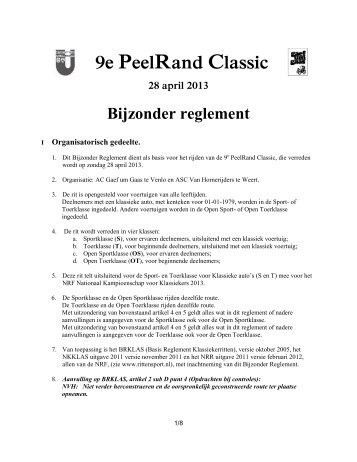 Bijzonder Reglement - PeelRand Classic
