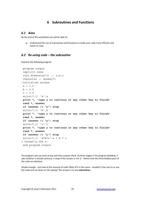 6 Subroutines and Functions - FORTRAN Tutorial