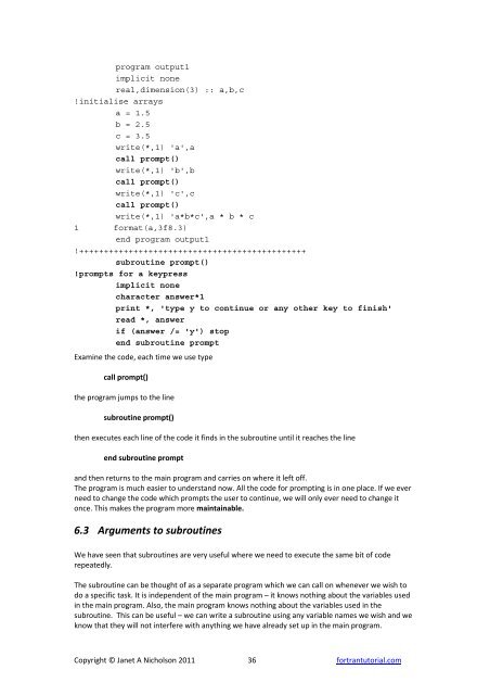 6 Subroutines and Functions - FORTRAN Tutorial