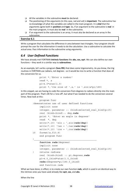 6 Subroutines and Functions - FORTRAN Tutorial