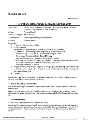 Referat af ekstraordinær generalforsamling 2011 - Dansk Blåkvæg