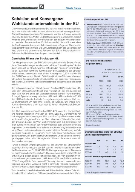 Kohäsion und Konvergenz: Wohlstandsunterschiede in der EU