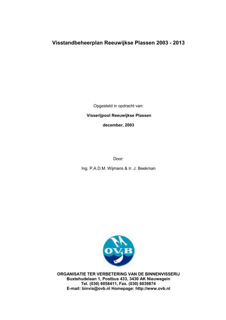 Visstandbeheerplan Reeuwijkse Plassen 2003 ... - VWR Reeuwijk