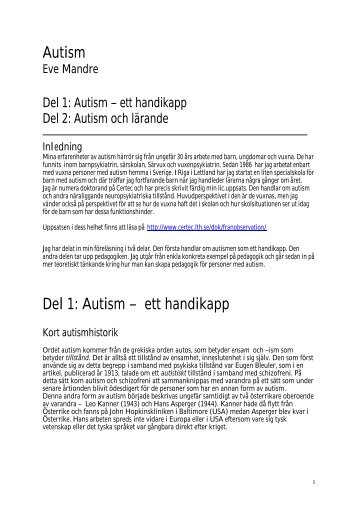 Autism Del 1: Autism – ett handikapp - Certec