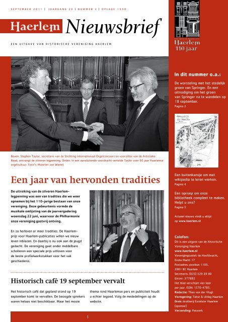 Nieuwsbrief september 2011 - Historische Vereniging Haerlem