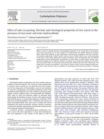 Effect of salts on pasting, thermal, and rheological properties of rice ...