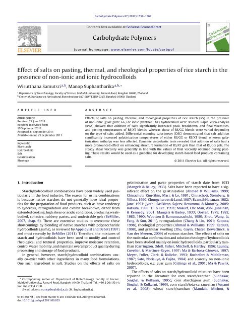 Pasting properties of blends of potato, rice and maize starches -  ScienceDirect