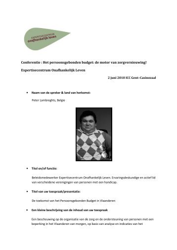 Bio Peter Lambreghts - Onafhankelijk Leven