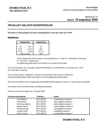 Prijslijst Gelaste buis 19-8-09 - Douma Staal