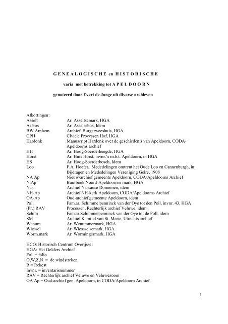Genealogische en Historische varia m.b.t. Apeldoorn - Veluwse ...