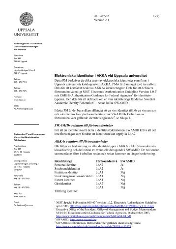 Elektroniska identiteter i AKKA vid Uppsala universitet SWAMIDs ...