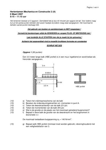 Statica-Sterkteleer oefenvraagstukken 2