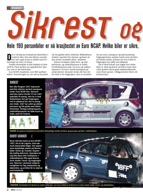 Hele 190 personbiler er nå krasjtestet av Euro NCAP. Hvilke biler er ...
