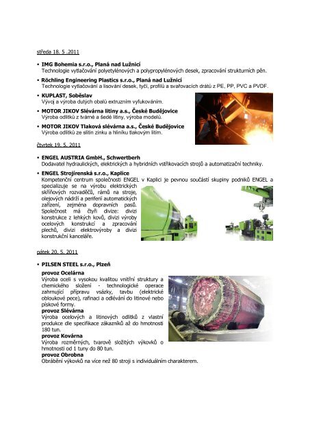 Harmonogram exkurze KSP 2011 - Katedra strojírenské technologie