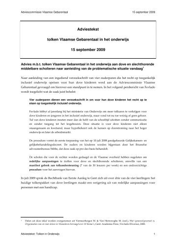 Adviestekst tolken Vlaamse Gebarentaal in het onderwijs 15 ...