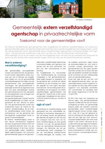 Gemeentelijk extern verzelfstandigd agentschap in privaatrechtelijke ...