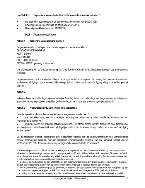 Uniform gemeentelijk politiereglement (UGP) - Oud-Turnhout