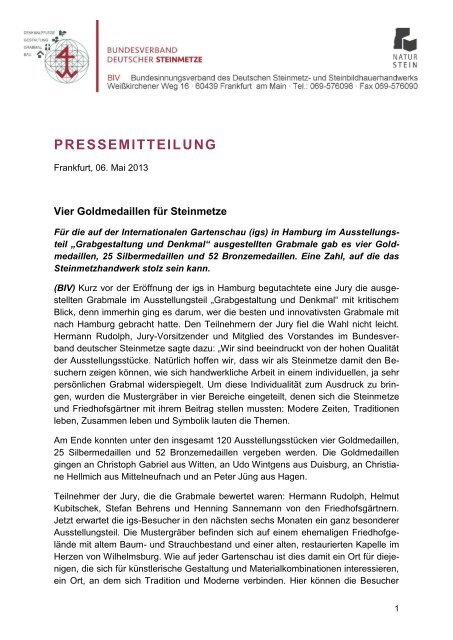 pressemitteilung - Bundesinnungsverband des Deutschen Steinmetz