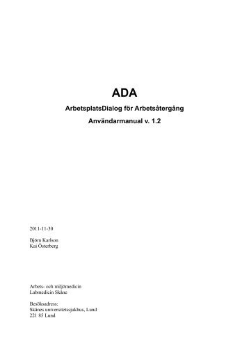 Användarmanual för ADA v.1.2 - FHV-metodik