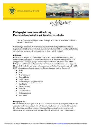 PDF: Bandhagens skola- matteverkstad - Pedagog Stockholm