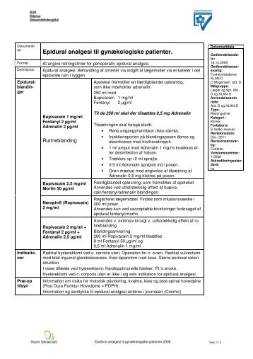 Epidural analgesi til gynækologiske patienter. - OUH.dk