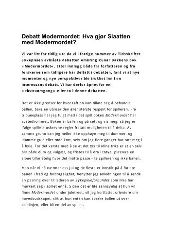 Debatt Modermordet: Hva gjør Slaatten med Modermordet ... - TEORA