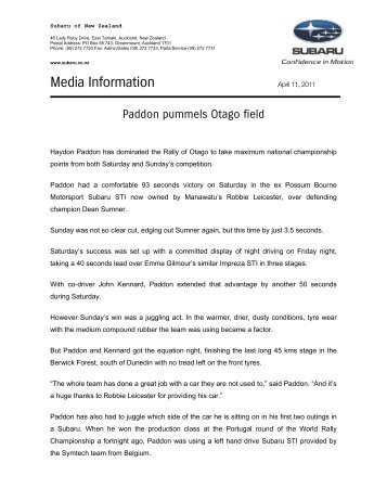 Media Information - New Zealand Rally Championship