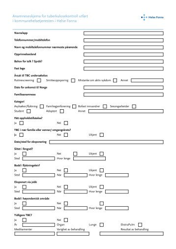 Anamneseskjema for tuberkulosekontroll utført i ... - Helse Fonna