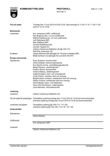 Protokoll från kommunstyrelsen 2010-06-17 §§ med omedelbar