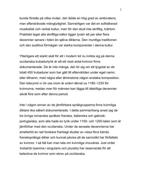 Text: Marianne Sandels Kvinnliga trubadurer ... - Visakademien