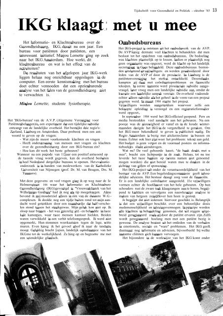 Tijdschrift Gezondheid en Politiek jaargang 1985 nr 3