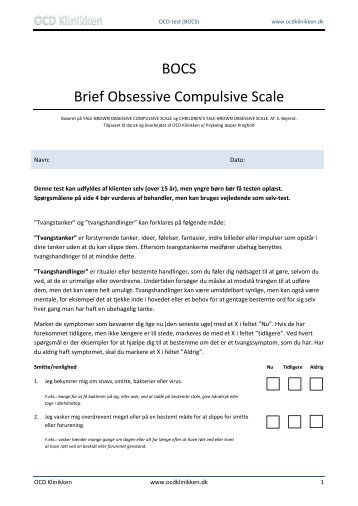 BOCS Brief Obsessive Compulsive Scale - OCD Klinikken