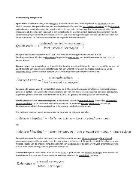 Samenvatting Kerngetallen Quick Ratio Of Acid Test Ratio Is Een
