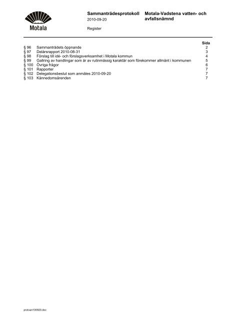 Protokoll vatten- och avfallsnämnden 2010-09-20