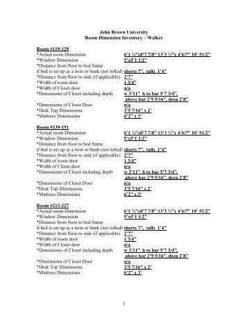 Room Dimension Inventory - John Brown University