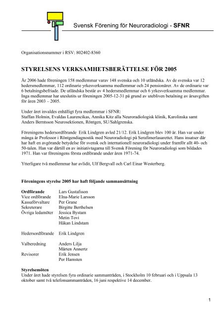 SFNR:s verksamhetsberättelse år 2005