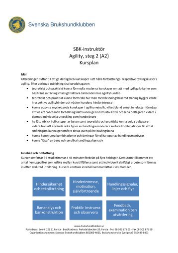 Svenska Brukshundklubben SBK-instruktör Agility, steg 2 (A2 ...