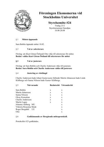 Föreningen Ekonomerna vid Stockholms Universitet Styrelsemöte #24