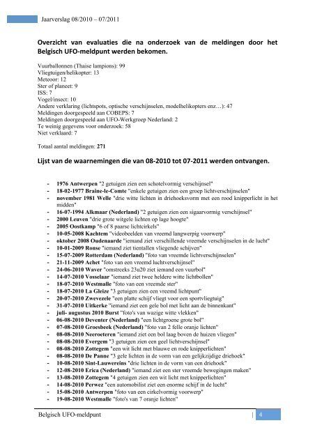 Jaarverslag 08/2010 – 07/2011 - Belgisch UFO-meldpunt