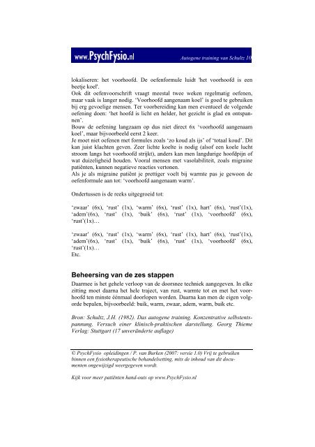 Autogene training van Schultz - PsychFysio Opleidingen